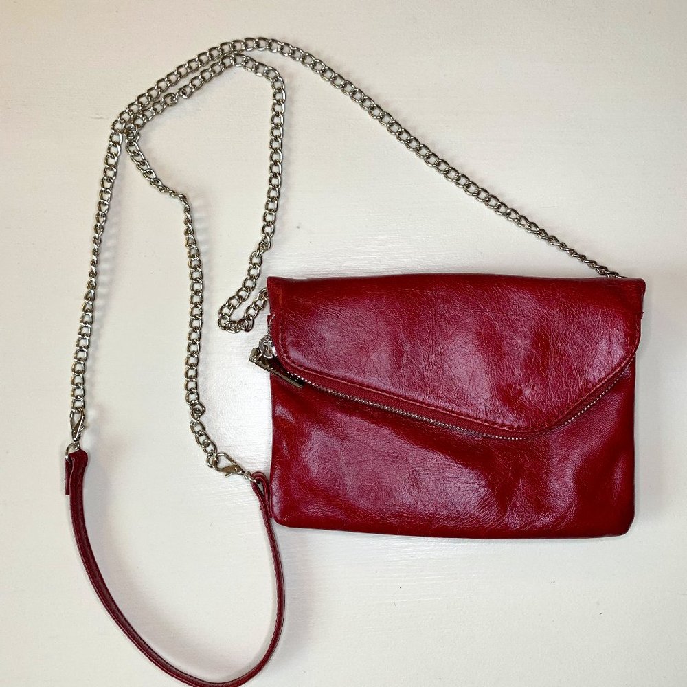 HOBO International Daria Crossbody Red Leather Clutch/Bag with chain strap